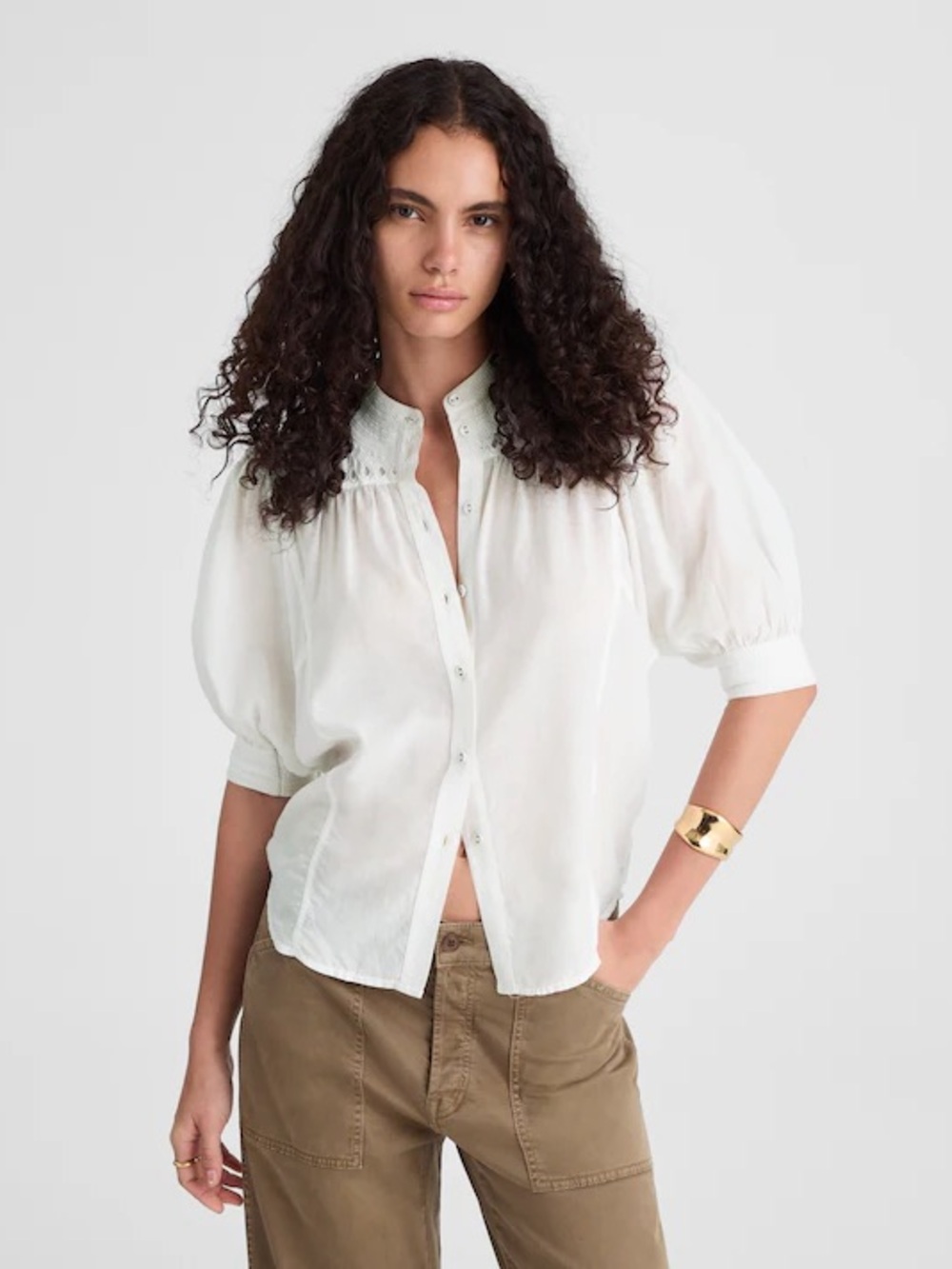 Madewell Puff-Sleeve Band-Collar Shirt